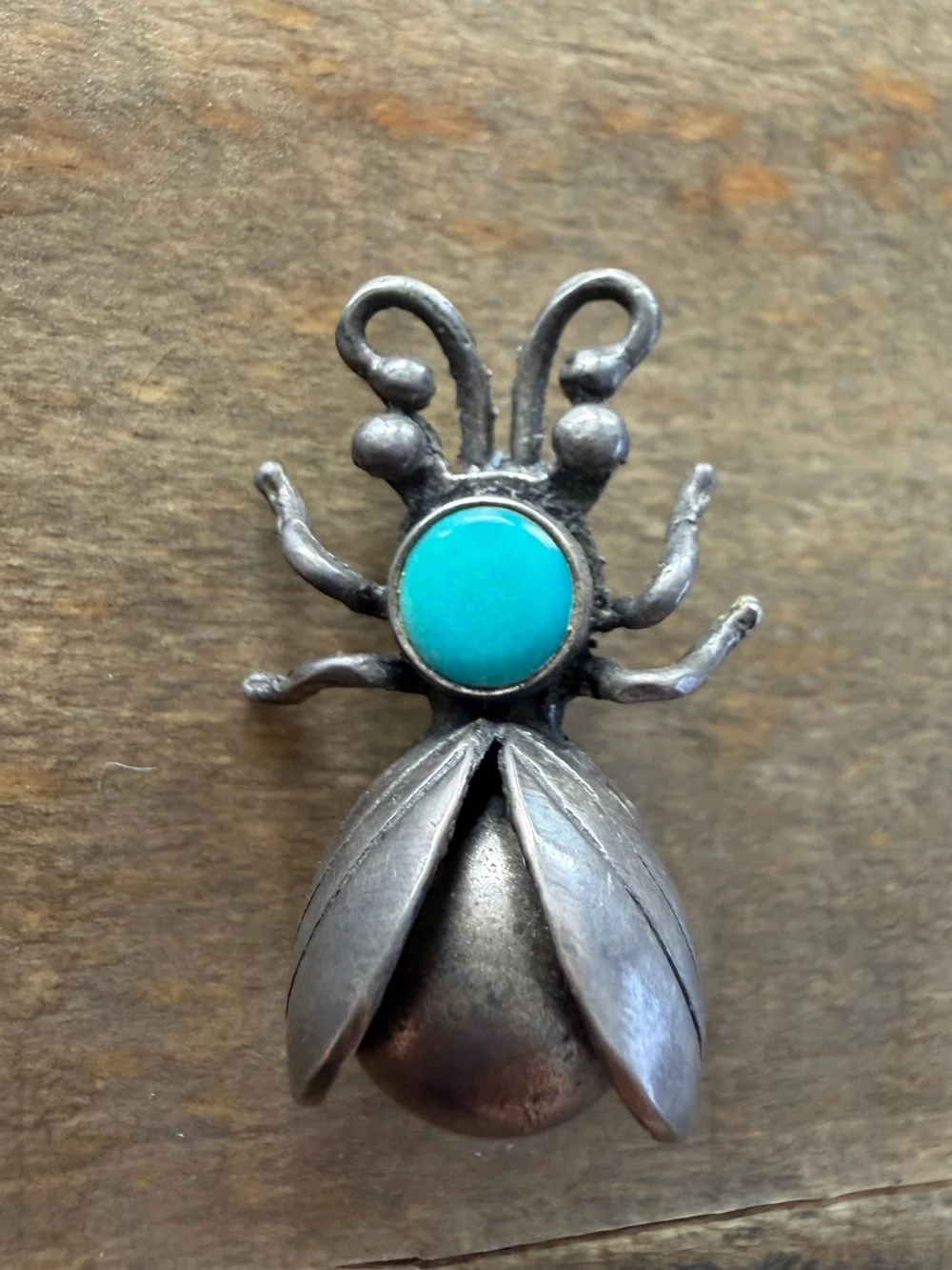 Vintage Native Maisel’s Sterling Silver Turquoise Bug Insect Pin Brooch